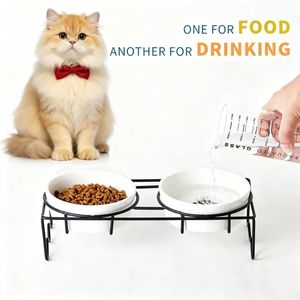 Comedero Doble de Cerámica Blanca para Mascotas, Ecológico, Resistente al Calor, Duradero, de Gran Capacidad, para Perros y Gatos, Protege la Columna Cervical de Animales Pequeños - Product Image 2