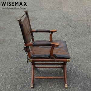 WISEMAX FURNITURE Italian Style <b>Vintage</b> Design Solid Wood Frame Leather <b>Chair</b> Dining Camping <b>Chair</b> for Cafe Hotel Restaurant - Product Image 6