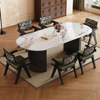 Ensemble table et chaises de salle à manger modernes de luxe, plateau ovale en marbre, structure en bois, 4 à 6 places, meubles de cuisine et de salle à manger, design noir.