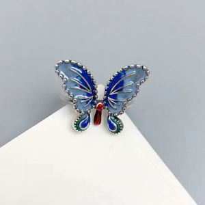 Chinese Style Vintage <b>Silver</b> Plated Enamel Butterfly <b>Ring</b> Women Girls Jewelry Ethnic Style Blue Insect <b>Adjustable</b> Opening <b>Rings</b> - Product Image 2