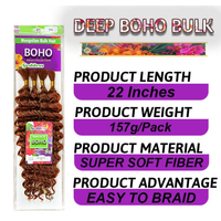 4X 1 #   Lot de 20" de tresses bouclées en fibres douces, style bohème, effet vague océanique profonde, pour extensions au crochet, tissage simple, type box braids