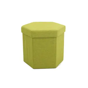 Modern Style Decorative Foldable Grey Fabric Round Folding Storage Box Ottoman Footrest Stool