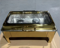 Plat à chafing rectangulaire de luxe 9L en acier inoxydable doré, chauffe-plat de buffet de haute qualité, alimenté à l'alcool, pour la restauration hôtelière