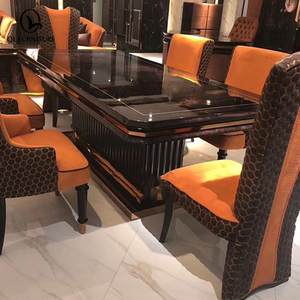 Cao cấp ánh sáng sang trọng 8 chỗ ngồi bàn ăn hình chữ nhật căn hộ biệt thự dài bằng gỗ màu đen và vàng bàn ăn - Product Image 3