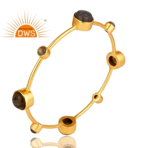 Labradorite Gemstone Bangle Shiny 14 Karat Gold Plated Brass Trending Fashion Bangle Jewelry Manufacturer - Product Image 2
