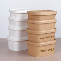 Bol alimentaire jetable en papier kraft carré et rectangulaire, 750 ml, 1000 ml, avec couvercle à clipser, robuste, pour salades, snacks et biscuits, personnalisable, marque privée