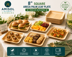 Plato desechable cuadrado de 8 pulgadas de hoja de palma Areca para el almuerzo |   Plato de Catering Resistente, Compostable y Ecológico - Product Image 4