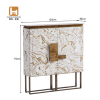 Mueble Consola de Mármol con 2 Puertas, Aparador con Tiradores de Bronce, Base Metálica, Estilo Moderno y Lujoso para Sala de Estar o Pasillo