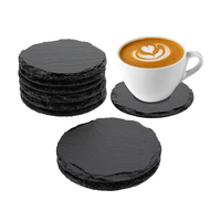 Jinn Home Sous-verres ronds en roche naturelle de style classique Tapis de tasse noir avec isolation thermique pour bar de cuisine ou boissons à whisky en ardoise