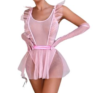 Nieuw Design Vrouwen Sexy Mesh Transparante Lingerie 3-delige Jurk Set Met Handschoenen Lief Meisje Bedtijd Sexy Ondergoed - Product Image 5
