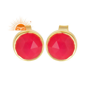 Tiny Pink Chalcedony Studs 14K Gold Plated Jewelry Venta al por mayor Designer Sterling Silver Stud Pendientes Vintage Collection - Product Image 1