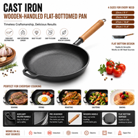 Poêle en fonte 23 25 27 29 cm avec poignée en bois, fond plat, poignée d'assistance, pour cuisinière à gaz et cuisine