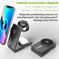 Support de charge sans fil rapide 4 en 1, station de charge pliable verticale avec lumière nocturne, support de téléphone portable type C
