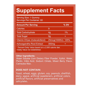 OEM ODM Mixed Berry Ashwagandha Extracto Antioxidante Gomitas Suplemento para la salud Alimentos Marca Fabricantes Ingredientes naturales - Product Image 2