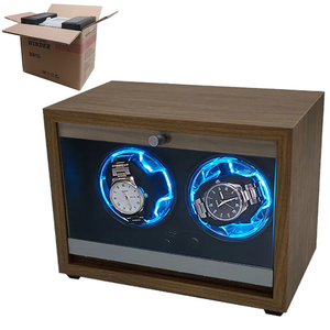 กล่องเก็บนาฬิกาแบบไขลาน2อันทำจากไม้วอลนัทสีดำแบบโบราณมีไฟ LED - Product Image 1