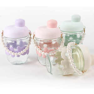 Vaso de agua de cristal con cadena de perlas y letras, portátil, bonito, ideal para el verano, regalo, superventas de fábrica - Product Image 3