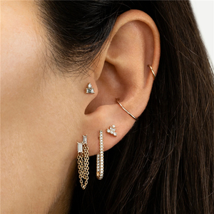 CANNER Fashion Hot Selling S925 Sterling Silver Ins Style square Diamond Double <b>Chain</b> Tassel <b>Stud</b> <b>Earrings</b> - Product Image 3