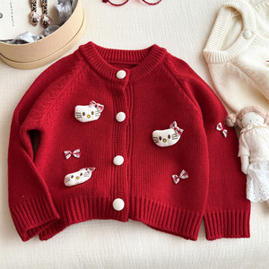 Tongxingyuan Girls Knitted <b>Cardigan</b> Autumn Winter 3D KT <b>Cat</b> Design Soft Full Sleeve Outerwear Trendy Style - Product Image 4
