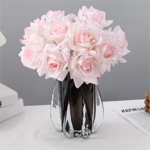 Artificial Rose Flower Hand Sense Moisture Home Living Room Soft Decoration Wedding Arrangement Bonsai Flower