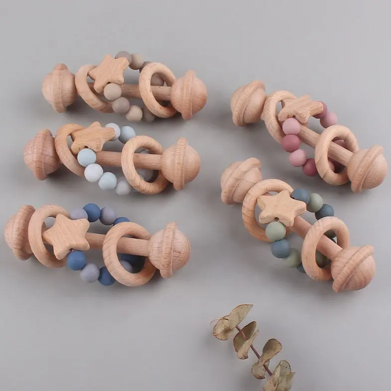 New Design Wooden Teethers Baby Silicone Beads BPA Free Baby Chew Teether Infant Teething Toy