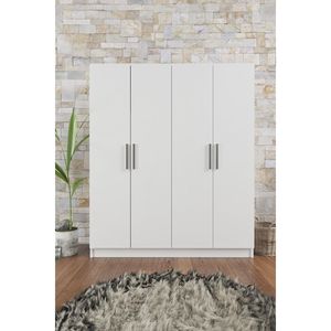 Armario de Almacenamiento Moderno para Dormitorio Milano, Armario Blanco de 4 Puertas con 11 Estantes y 2 Perchas, Plegable y Independiente para Uso Doméstico - Product Image 4