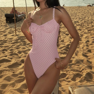 Combinaison à col carré imprimé cœurs roses, avec laçage sur la poitrine, coupe ajustée, style doux et sexy, bretelles spaghetti - Product Image 3