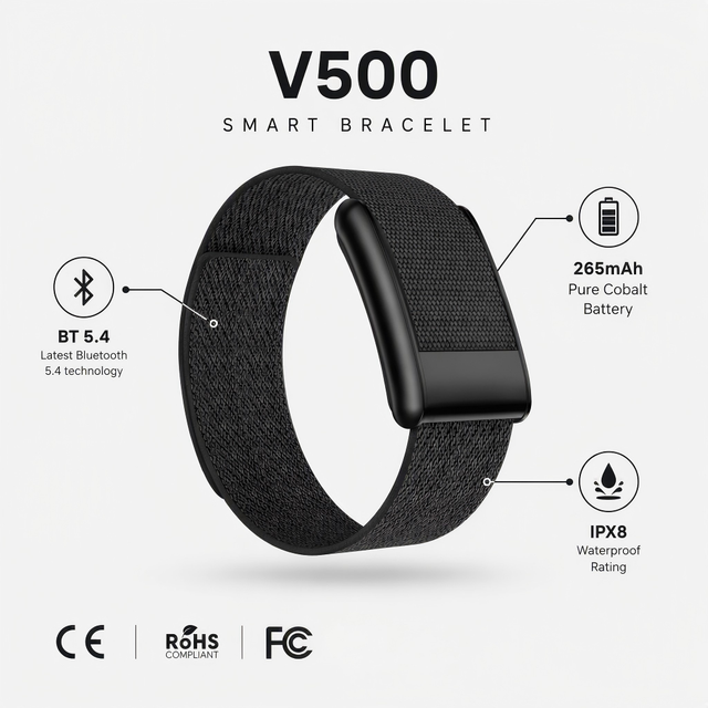 V500 Smart Bracelet Non-Invasive Blood Glu Monitor Uric Acid Lipid Body Composition Health Tracker for Elderly OEM Bulk