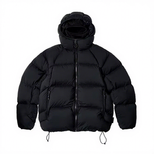 Men's <b>Light</b> Gray Hooded <b>Puffer</b> <b>Jacket</b> Solid Color Zipper Closure Windproof Winter Wear Casual Loose Fit Polyester Shell - Product Image 2