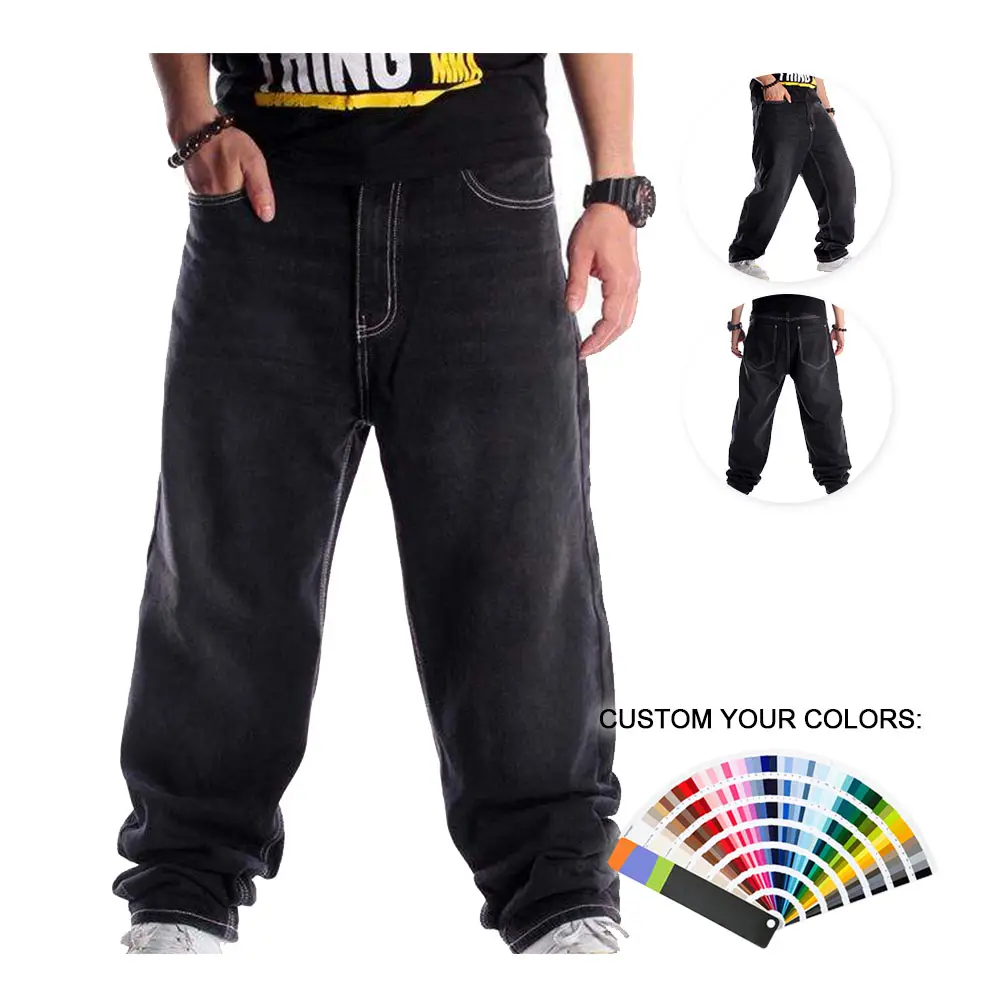 Custom Clothing Wholesale 2023 Fashion Hip Hop Skateboard Pants Men Black Baggy Jeans loose Style HipHop Jeans Trousers Boys
