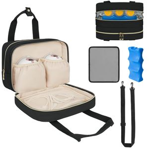 Sac isotherme noir pour lait maternel, sac de transport portable pour tire-lait avec poche à glace et tapis imperméable, sac de maman portable - Product Image 1
