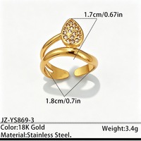 Anillos Ajustables R307 de Acero Inoxidable con Baño de Oro de 18K y Circonita Cúbica, Anillos Geométricos Apilables para Mujer