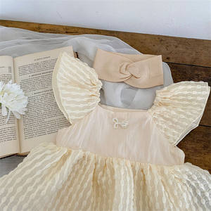 ชุดรอมเปอร์ผ้าฝ้ายแบบเรียบติดป้ายได้ตามต้องการชุดบอดี้สูทเด็กทารกแรกเกิดคอสี่เหลี่ยมแขนกระพือ - Product Image 3