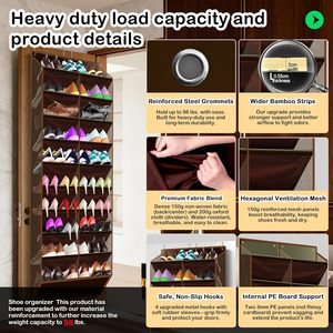 Over The Door <b>Shoe</b> Organizer 20 Pockets Holds 30 Pairs Coffee Brown Hanging Rack For <b>Shoes</b> Storage Behind Door Wall Mount - Product Image 3