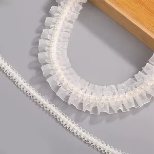 new arrival handmade rhinestones pearl lace trim patches sew on
