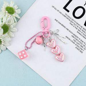 Dice Heart Bells Keychains Acrylic Heart-Shaped Key Chain With Bell for Kids Gifts Vending Machine Acrylic Epoxy Resin Keychain