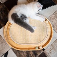 Grand jouet interactif pour chat en bois de bambou, griffoir avec tapis en chanvre et arbre à chat d'intérieur avec circuit de balles pour chatons