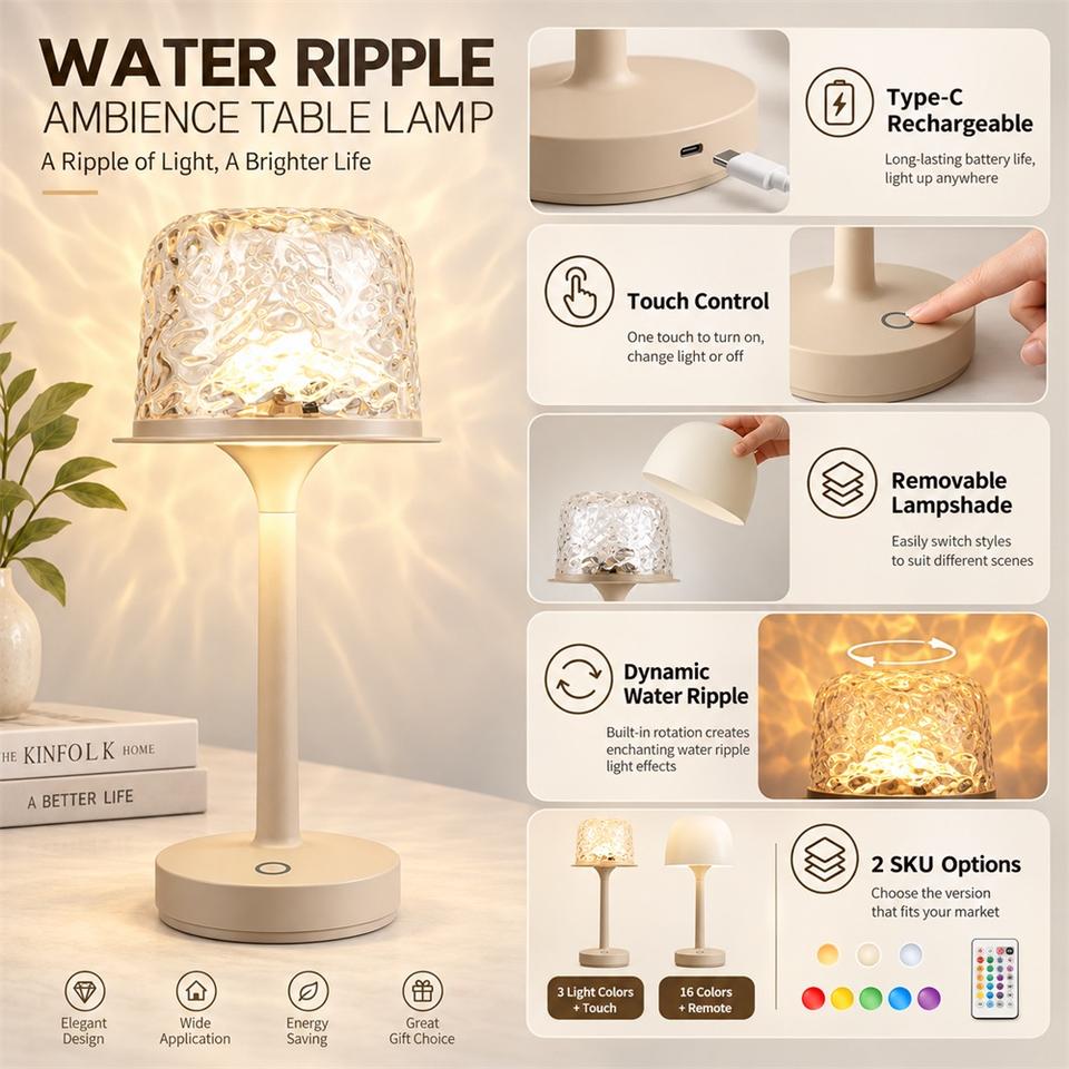 Portable Ocean Wave Projector Night Light RGB Touch Control ...