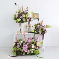 M-047 Boule de fleurs artificielle en gros pour mariage, hydrangea vert, centre de table, avec décoration suspendue en soie