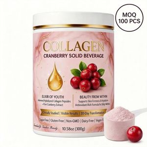 Poudre de peptides de collagène marin hydrolysé à marque privée, mélange pour boisson à la canneberge, vitamine C et probiotiques pour la santé de la peau et des voies urinaires - Product Image 1