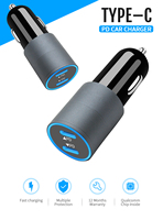 Chargeur de voiture 2 en 1 en alliage d'aluminium, nouveau type C PD, 2 ports type C, chargeur de téléphone portable, adaptateur de voiture à charge rapide