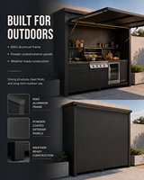 Ensemble de cuisine extérieure automatique avec gril, évier, réfrigérateur et auvent LED