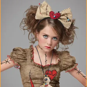 Voodoo ikat kepala boneka rambut Halloween, Kalung bando boneka voodoo Aksesori dekorasi cosplay