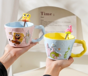 Tazas de Desayuno de Gran Capacidad con Diseño de <span class=keywords><strong>Bob</strong></span> <span class=keywords><strong>Esponja</strong></span>, Tazas de Café de Cerámica de Alta Apariencia, Cuchara Nórdica Personalizada - Product Image 5