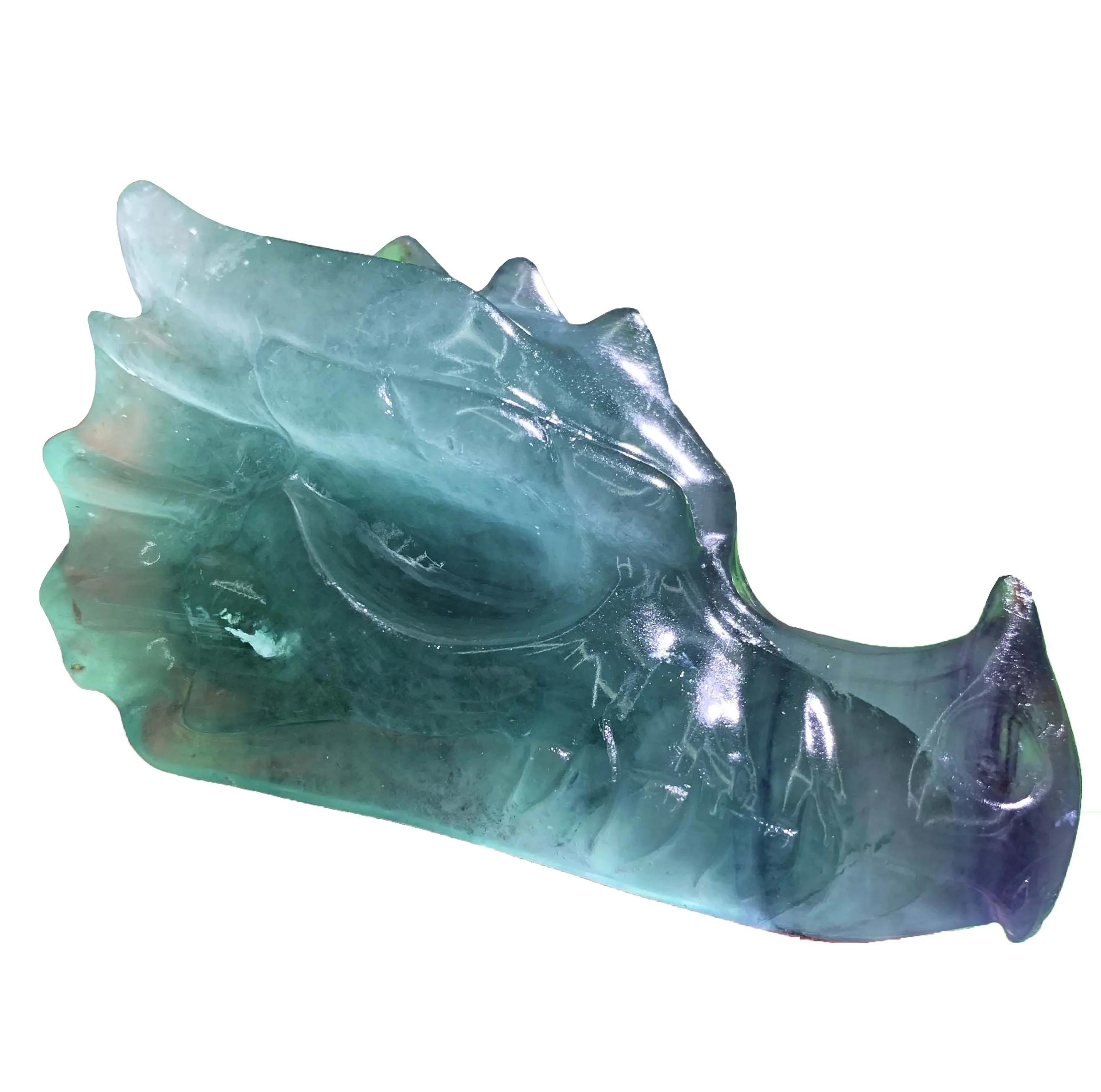 Doğal el oyma kristal ejderha kafatasları halk el sanatları mavi gökkuşağı florit ejderha kafası dekorasyon