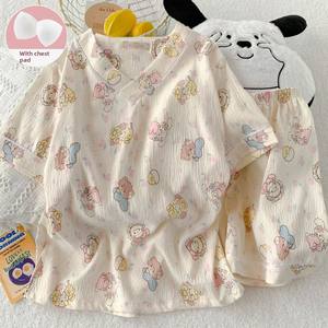 NOVEDAD DE VERANO 2025, ropa informal para el hogar, conjunto de pijamas de manga corta con dibujos animados de algodón de nube fina transpirable con almohadillas para el pecho - Product Image 3