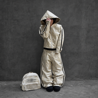Ensemble deux pièces unisexe personnalisé, style vintage, effet délavé, 100 % coton, respirant, imprimé hiver, veste à capuche zippée avec rivets