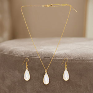 Ensemble de collier en acier inoxydable plaqué rhodium personnalisé, pendentif en forme de larme en perle, chaîne en câble, boucles d'oreilles assorties, bijoux de luxe pour femmes, mariage - Product Image 4