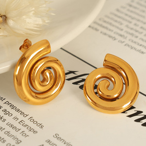 Conjunto de Collar y Pendientes Espirales Chapados en Oro para Mujer, Acero Inoxidable, Joyería de Moda, Diseño de Concha, Estilo Moderno - Product Image 2