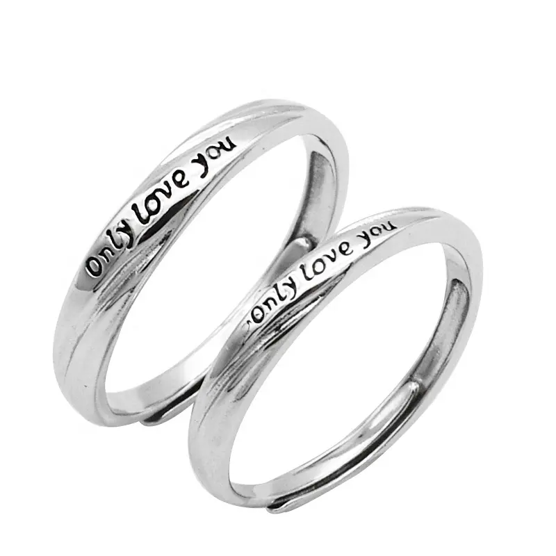 Simple Smooth 30 años anillo de aniversario letras ONLY LOVE YOU anillo de pareja para amantes s925 juego de anillos de plata esterlina