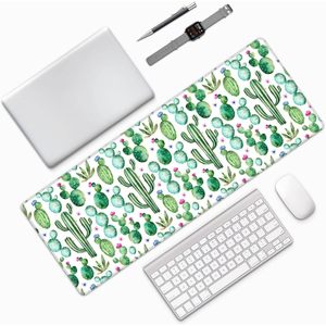 Tapis de souris antidérapant pour ordinateur portable de 31.5x11.8 pouces, tapis de bureau design cactus aquarelle, bords cousus, bureau d'écriture en caoutchouc, nouveauté - Product Image 4